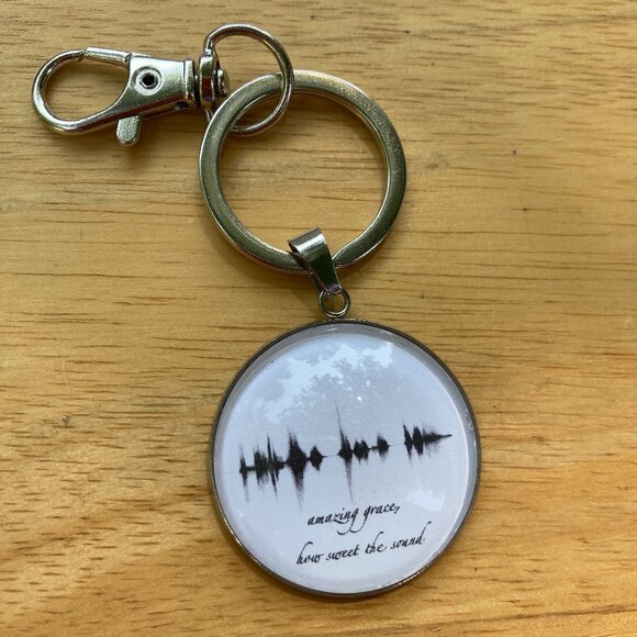 Amazing Grace, How Sweet The Sound Soundwave Cabochon Keychain - Picture 1 of 2